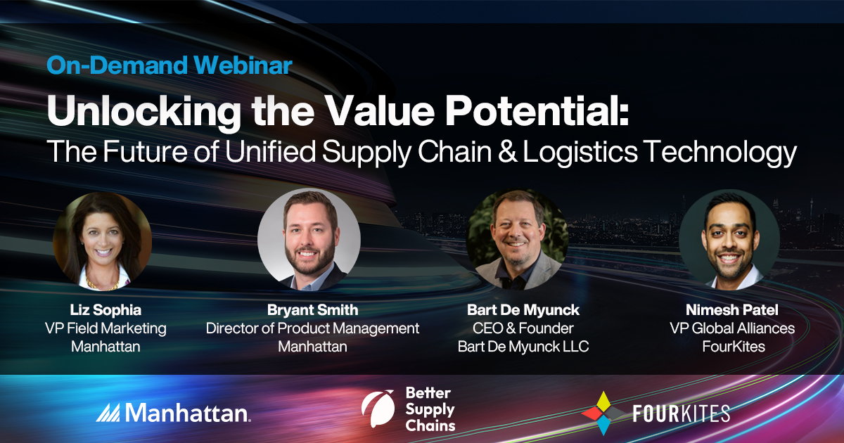 Text: On demand webinar Unlocking the Value Potential with headshot of 4 speakers.